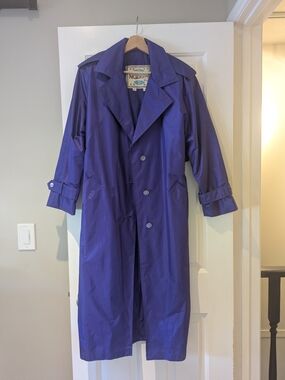 Vintage 90s Nuage Purple Trench Coat Whimsigoth Jewel Tone Duster Jacket S/M